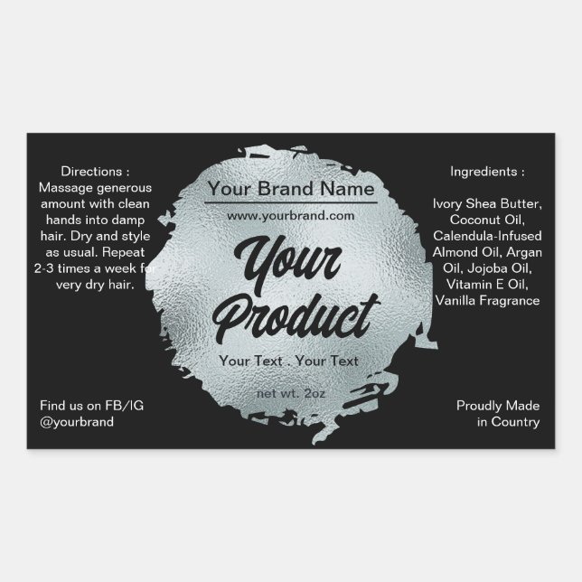 Pegatina Rectangular Moderno Relieve metalizado plateado negro Glamoros (Anverso)