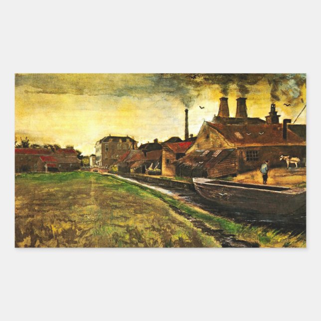 Pegatina Rectangular Molino de hierro en La Haya por Vincent van Gogh (Anverso)