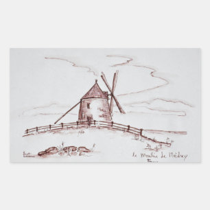 Pegatina Rectangular Molino de viento de Le Moulin de Moidrey Pontors