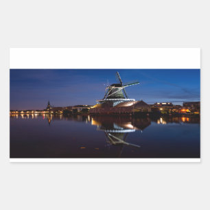 Pegatina Rectangular Molino de viento Leidschendam con reflexión noctur
