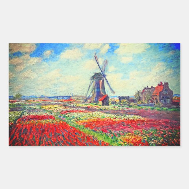 Pegatina Rectangular Molino de viento Monet Tulips (Anverso)