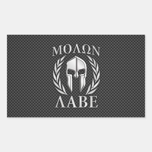 Pegatina Rectangular Molon Labe Chrome Estilo Spartan Armor Fibra De Ca (Anverso)