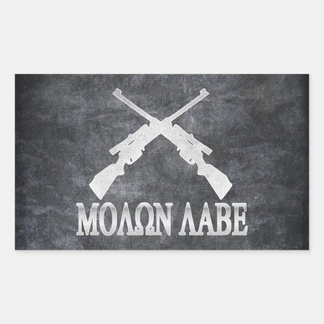 Pegatina Rectangular Molon Labe Cruzó Rifles 2ª Enmienda (Anverso)