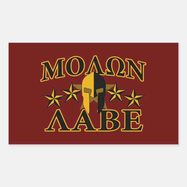 Pegatina Rectangular Molon Labe Guerrero Espartano 5 estrellas Borgoña (Anverso)
