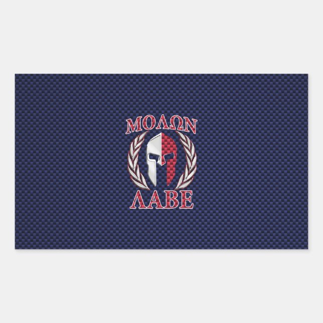 Pegatina Rectangular Molon Labe Guerrero Espartano Estilo Fibra De Carb (Anverso)