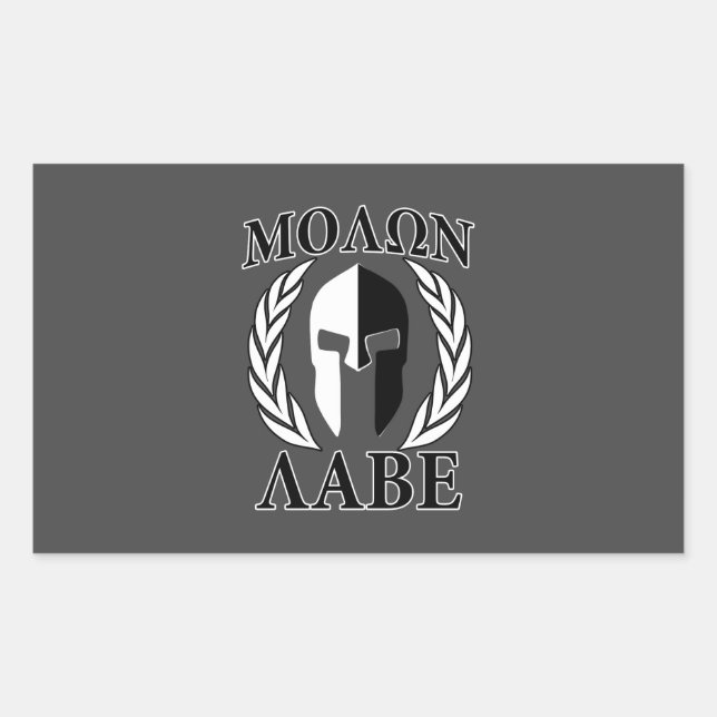 Pegatina Rectangular Molon Labe Spartan Helmet Laurels Charcoal (Anverso)