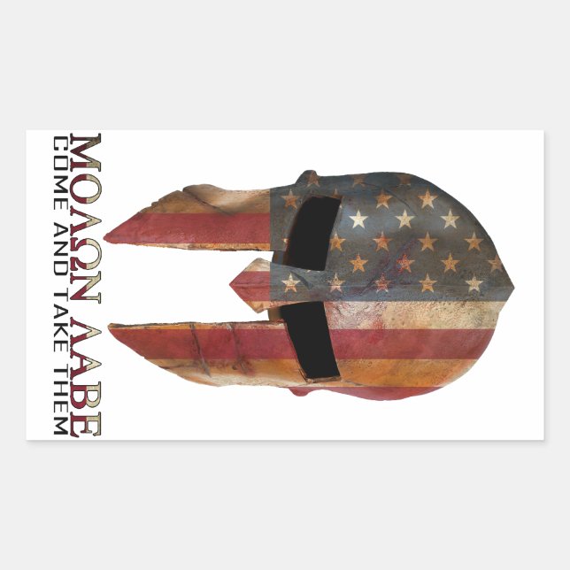 Pegatina Rectangular Molon Labe - Ven y llévate a EE.UU. Spartan (Anverso)