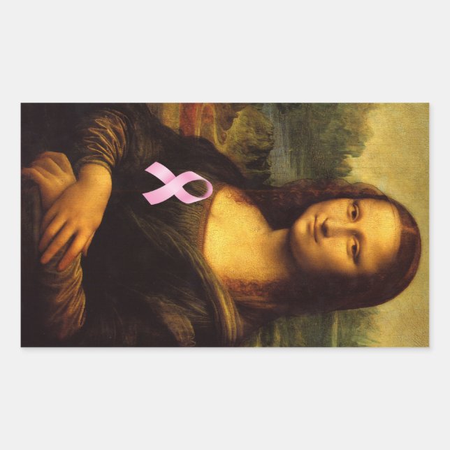 Pegatina Rectangular Mona Lisa Con Cinta Rosa (Anverso)