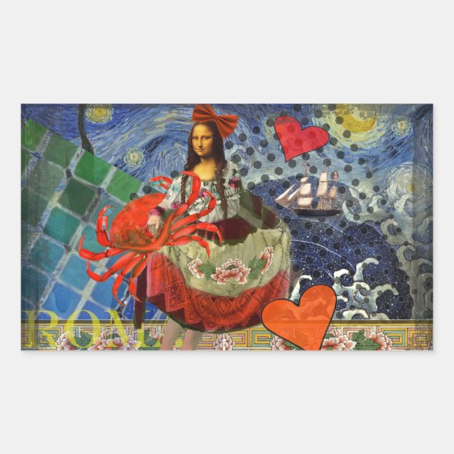 Pegatina Rectangular Mona Lisa Diversión Zodíaco Caprichoso  (Anverso)