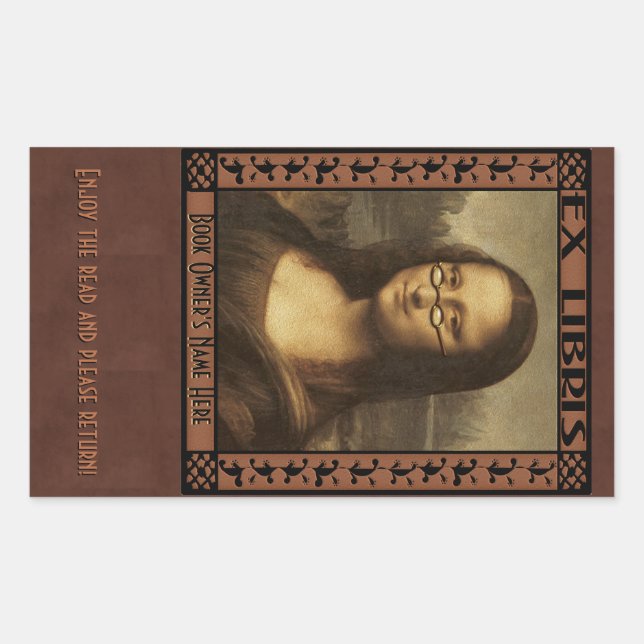 Pegatina Rectangular Mona Lisa en lecturas de lentes (personalizadas) (Anverso)
