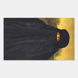 Pegatina Rectangular Mona Lisa oculta detrás de Burqa