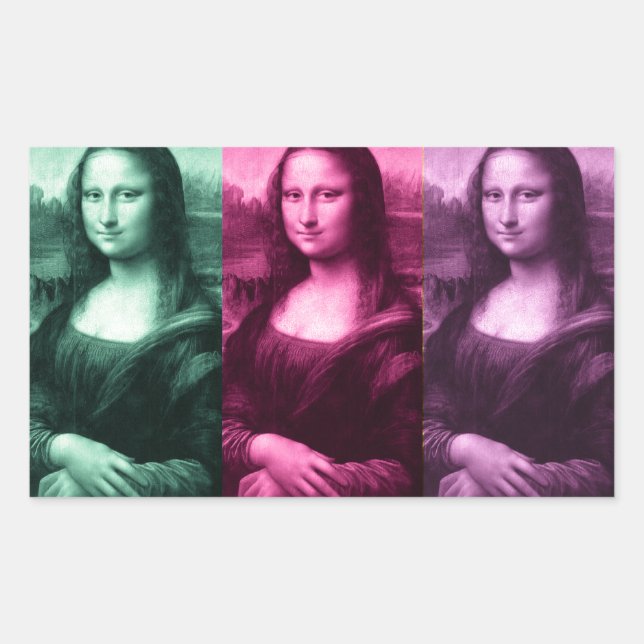 Pegatina Rectangular Mona Lisa Púrpura Rosa Verde (Anverso)