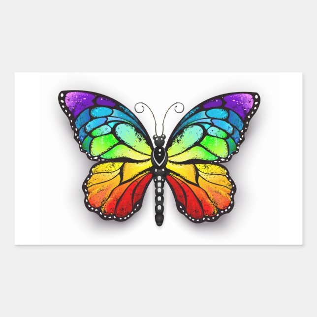 Pegatina Rectangular Monarca de mariposa arcoiris (Anverso)