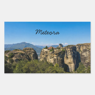Pegatina Rectangular Monasterio Sobre las Rocas   Meteora Grecia