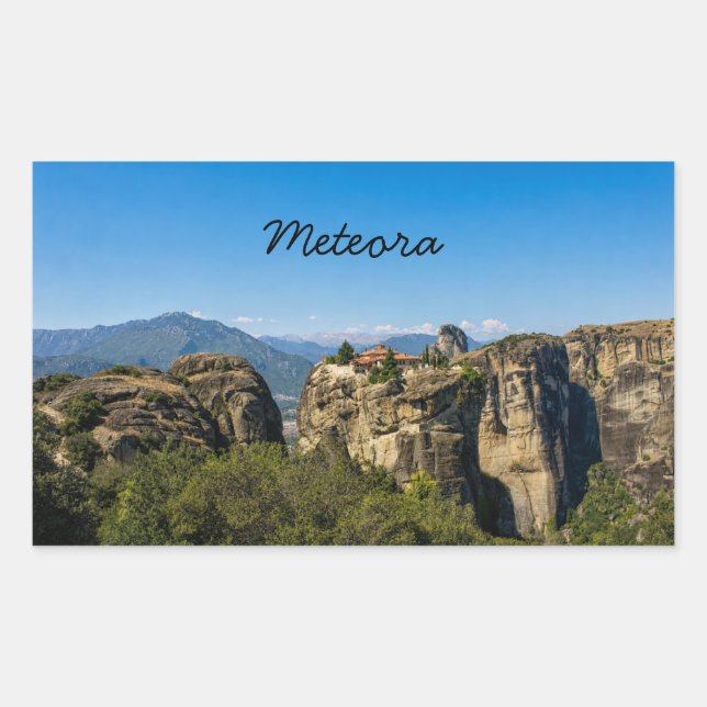 Pegatina Rectangular Monasterio Sobre las Rocas | Meteora Grecia (Anverso)