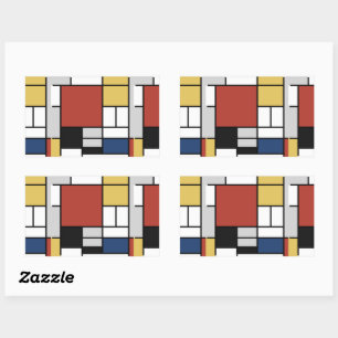 Pegatina Rectangular Mondrian Pintura de Plano Rojo Amarillo Azul Gris