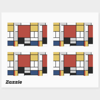Pegatina Rectangular Mondrian Pintura de Plano Rojo Amarillo Azul Gris 