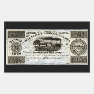 Pegatina Rectangular Moneda del ferrocarril canadiense de 1837