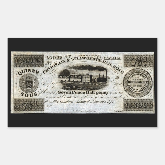 Pegatina Rectangular Moneda del ferrocarril canadiense de 1837 (Anverso)