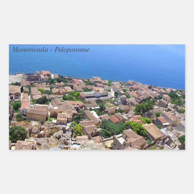 Pegatina Rectangular Monemvasia - Peloponeso (Anverso)