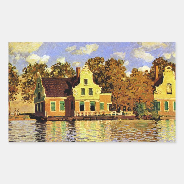 Pegatina Rectangular Monet - Casas en el río Zaan en Zaandam, (Anverso)