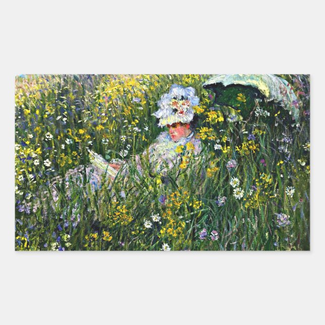 Pegatina Rectangular Monet - En la pradera (Anverso)