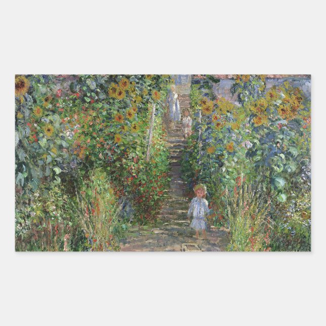 Pegatina Rectangular Monet Garden Vetheuil Impresionim Pintura (Anverso)