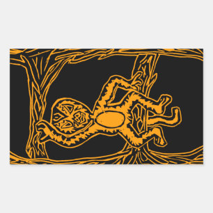 Pegatina Rectangular monkey woodprint