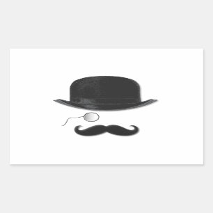 Pegatina Rectangular Monóculo de la vendimia, bigote y gorra
