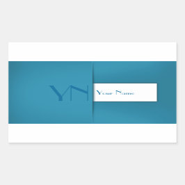 Pegatina Rectangular Monograma azul sencillo moderno