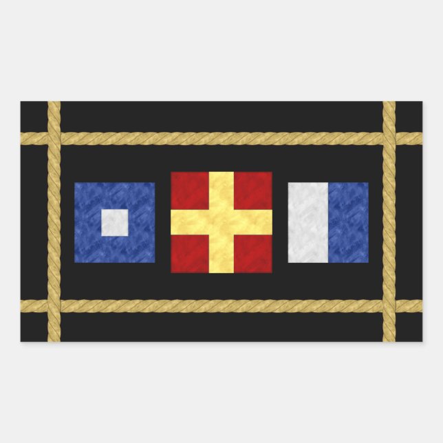Pegatina Rectangular Monograma de bandera de señal marítima náutica (Anverso)