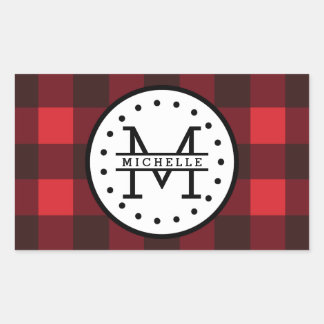 Pegatina Rectangular Monograma de nombre de lumberjack de búfalo negro