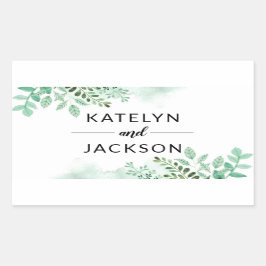 Pegatina Rectangular Monograma del Boda de borde botánico de follaje fr