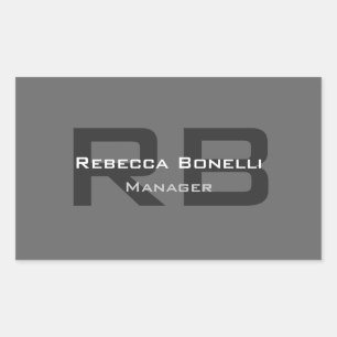 Pegatina Rectangular Monograma gris Minimalista personalizado moderno