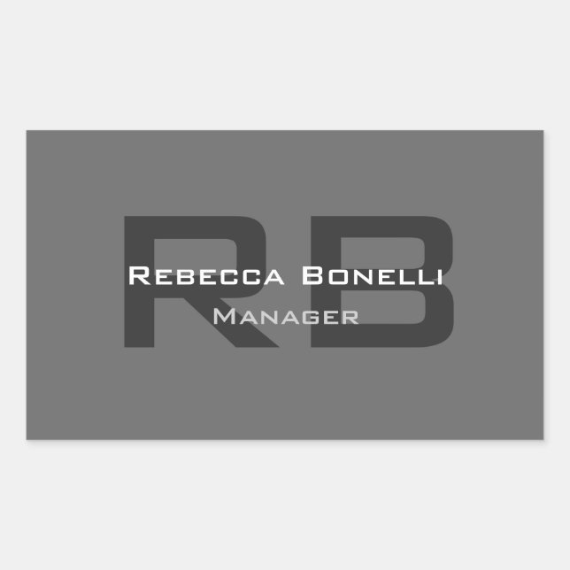 Pegatina Rectangular Monograma gris Minimalista personalizado moderno (Anverso)