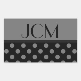 Pegatina Rectangular Monograma Gris/Negro Lunares