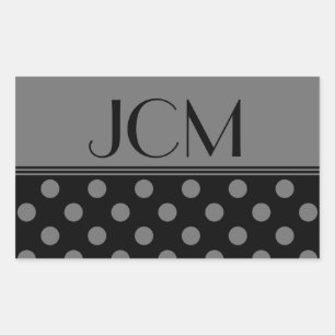 Pegatina Rectangular Monograma Gris/Negro Lunares