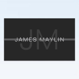 Pegatina Rectangular Monograma gris oscuro, nombre y banda geométrica