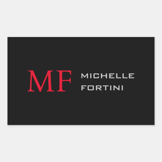 Pegatina Rectangular Monograma Inicial Minimalista Moderno Rojo Negro P (Anverso)