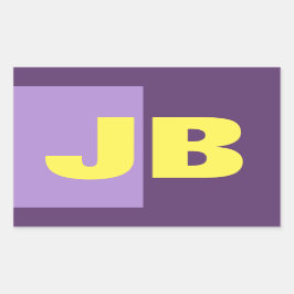 Pegatina Rectangular Monograma Letras iniciales Índigo amarillo Minimal