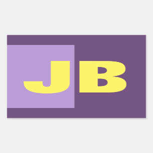 Pegatina Rectangular Monograma Letras iniciales Índigo amarillo Minimal