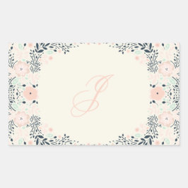 Pegatina Rectangular Monograma más suave | Personalizado personal flora