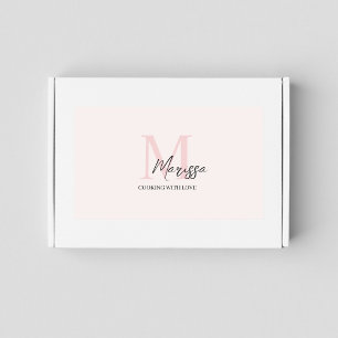 Pegatina Rectangular Monograma mínimo inicial y nombre Pastel rosa