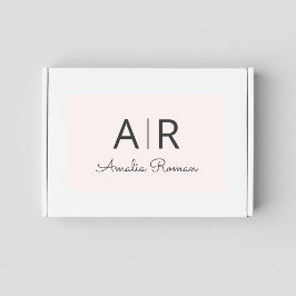 Pegatina Rectangular Monograma mínimo inicial y nombre Pastel rosa