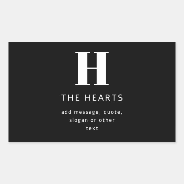 Pegatina Rectangular Monograma moderno editable nombre y mensaje | Negr (Anverso)