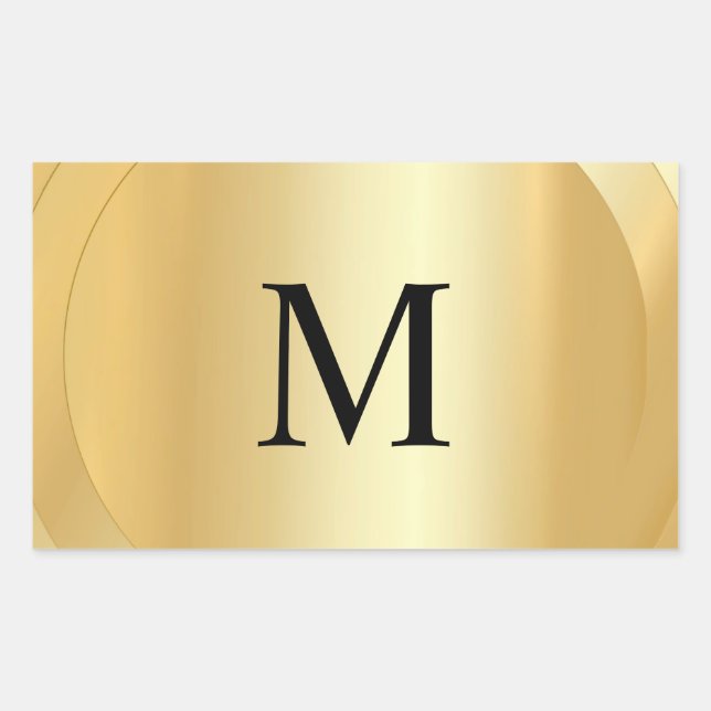 Pegatina Rectangular Monograma Personalizado Elegante Faux Gold (Anverso)