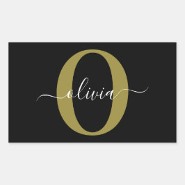 Pegatina Rectangular Monograma personalizado Nombre del guión blanco ne