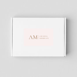 Pegatina Rectangular Monograma Personalizado Rosa Inicial Y Nombre