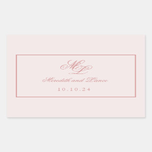 Pegatina Rectangular Monograma rosa simple elegante