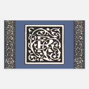 Pegatina Rectangular Monograma vintage R Art Nouveau